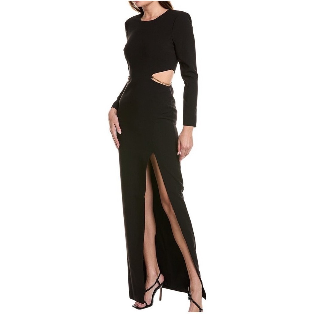 Likely Black Maxi‎ Dress Long Sleeve Chain Cutout Slit Formal Size 2
